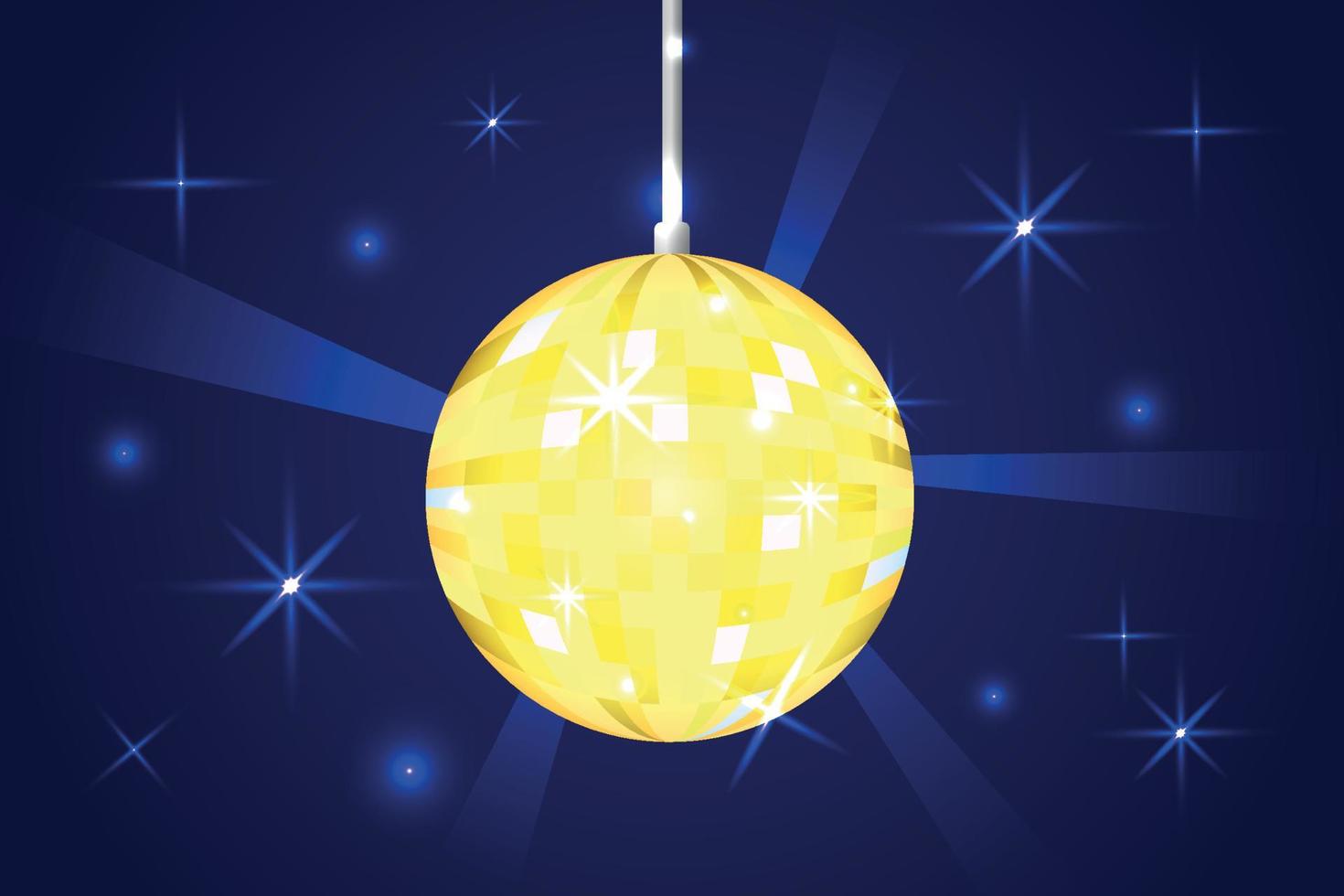 Shiny disco ball on background. Glowing golden discoball. Night club party luminous equipment vector