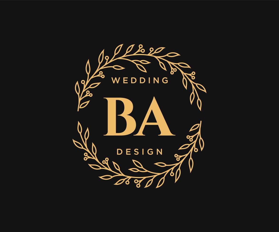 BA Initials letter Wedding monogram logos collection, hand drawn modern minimalistic and floral templates for Invitation cards, Save the Date, elegant identity for restaurant, boutique, cafe in vector