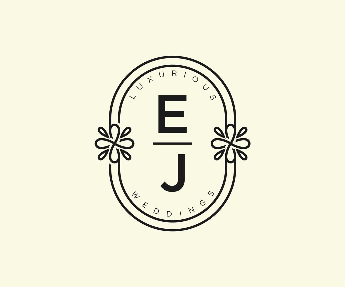 Plantilla de logotipos de monograma de boda con letras iniciales ej, plantillas florales y minimalistas modernas dibujadas a mano para tarjetas de invitación, guardar la fecha, identidad elegante. vector