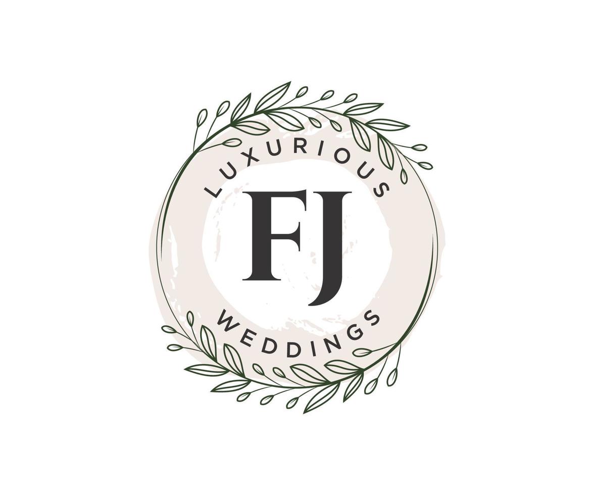 plantilla de logotipos de monograma de boda con letras iniciales fj, plantillas florales y minimalistas modernas dibujadas a mano para tarjetas de invitación, guardar la fecha, identidad elegante. vector