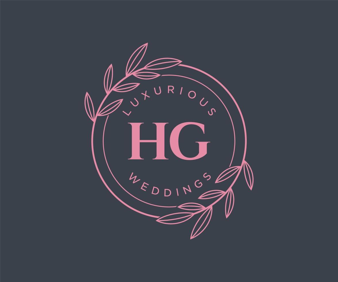 plantilla de logotipos de monograma de boda con letras iniciales hg, plantillas florales y minimalistas modernas dibujadas a mano para tarjetas de invitación, guardar la fecha, identidad elegante. vector