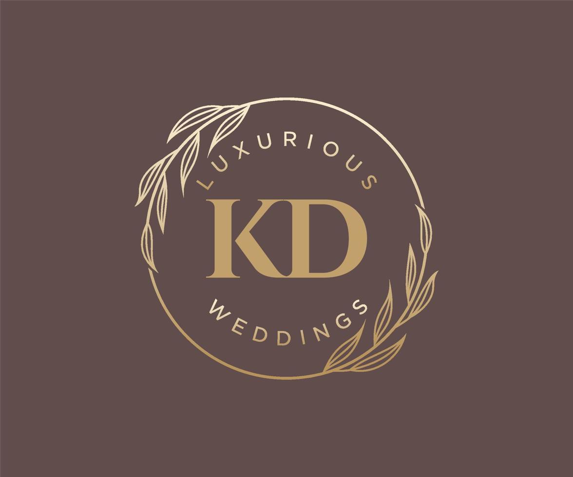 plantilla de logotipos de monograma de boda con letras iniciales kd, plantillas florales y minimalistas modernas dibujadas a mano para tarjetas de invitación, guardar la fecha, identidad elegante. vector