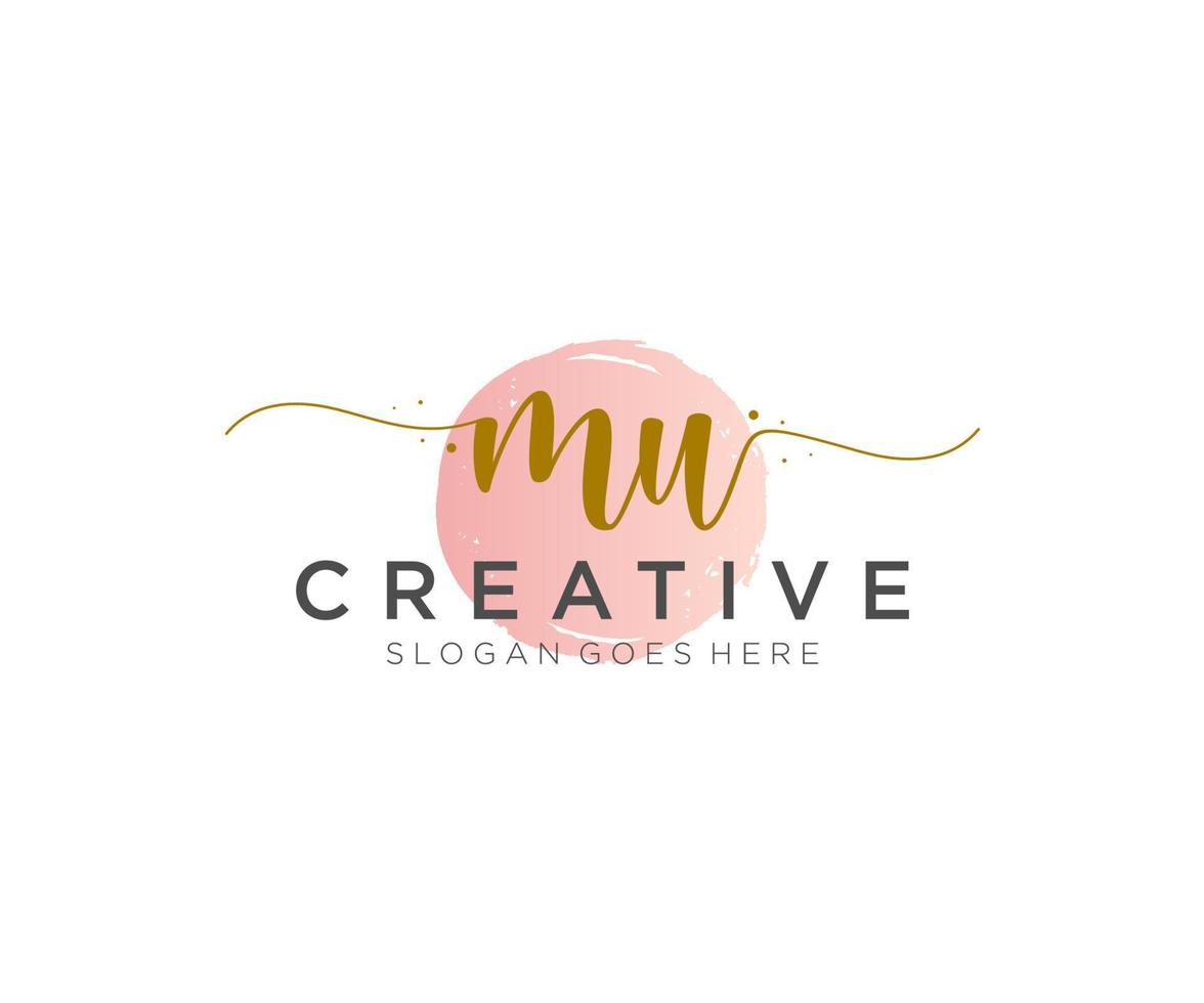 initial MU Feminine logo beauty monogram and elegant logo design, handwriting logo of initial signature, wedding, fashion, floral and botanical with creative template. vector