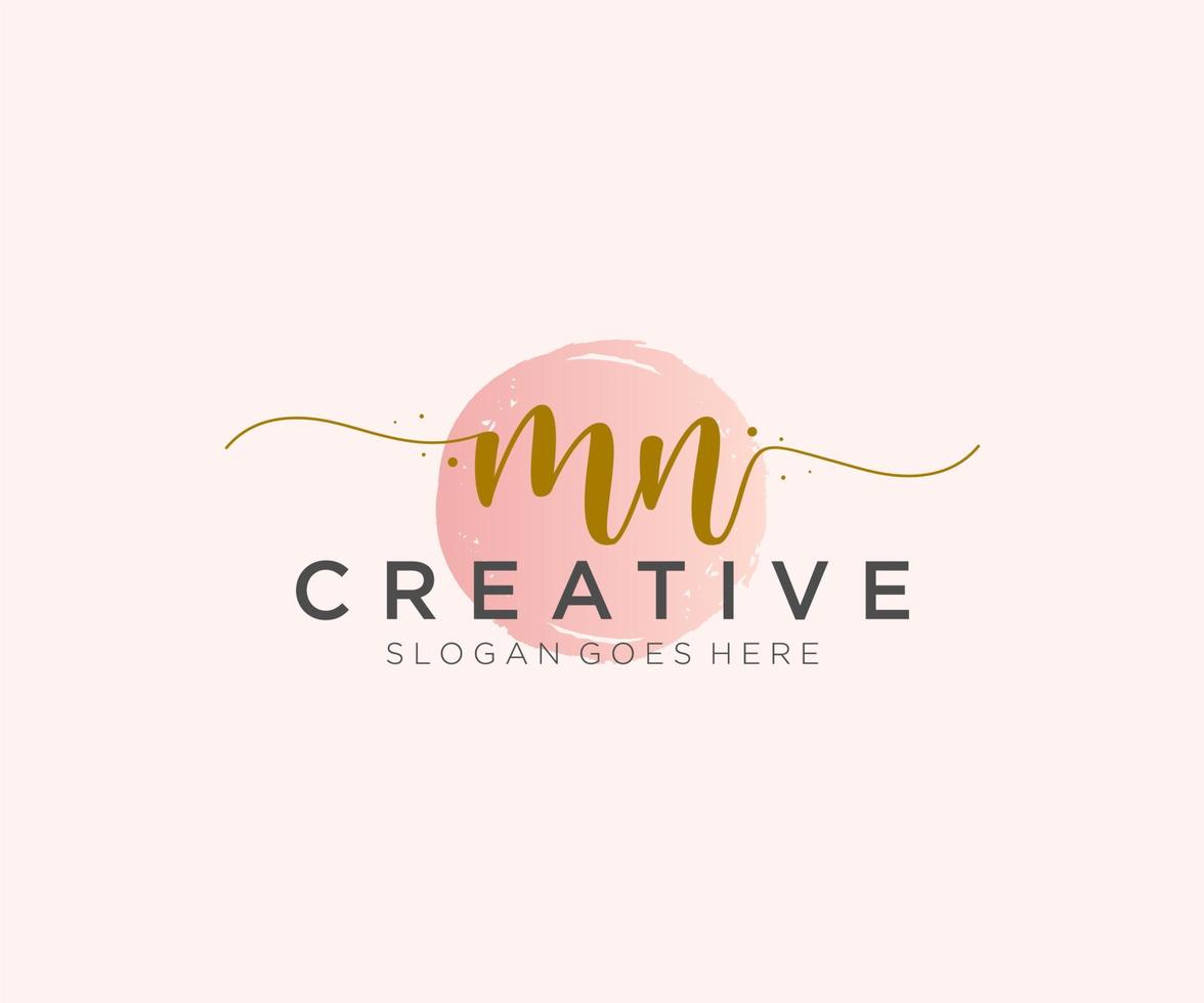 initial MN Feminine logo beauty monogram and elegant logo design, handwriting logo of initial signature, wedding, fashion, floral and botanical with creative template. vector