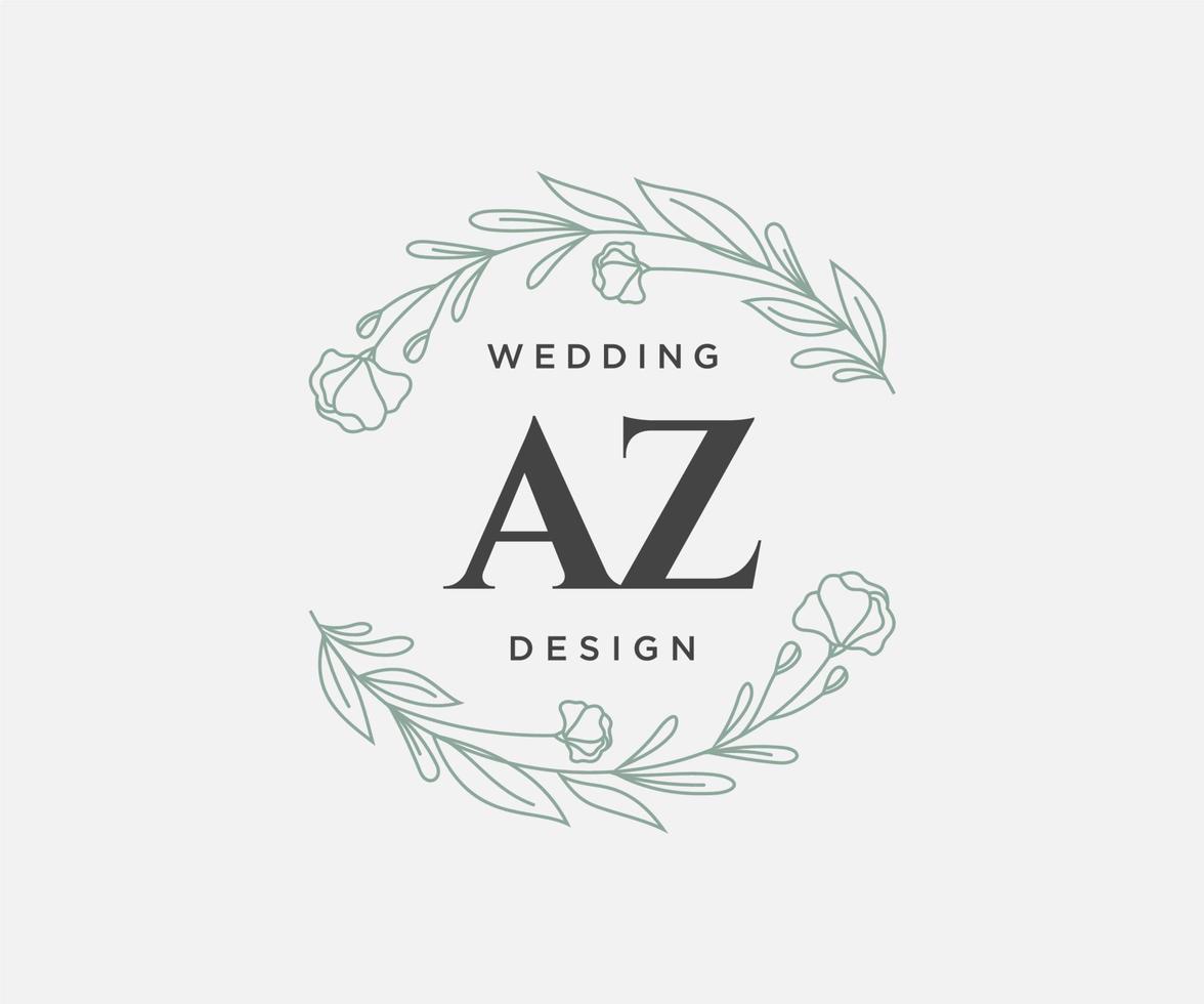 AZ Initials letter Wedding monogram logos collection, hand drawn modern minimalistic and floral templates for Invitation cards, Save the Date, elegant identity for restaurant, boutique, cafe in vector