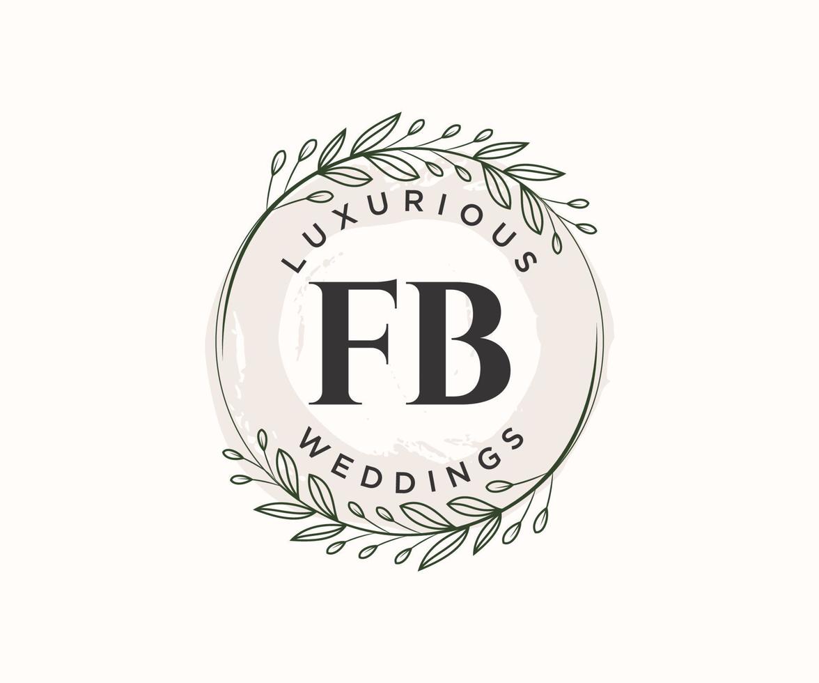 plantilla de logotipos de monograma de boda con letras iniciales fb, plantillas florales y minimalistas modernas dibujadas a mano para tarjetas de invitación, guardar la fecha, identidad elegante. vector