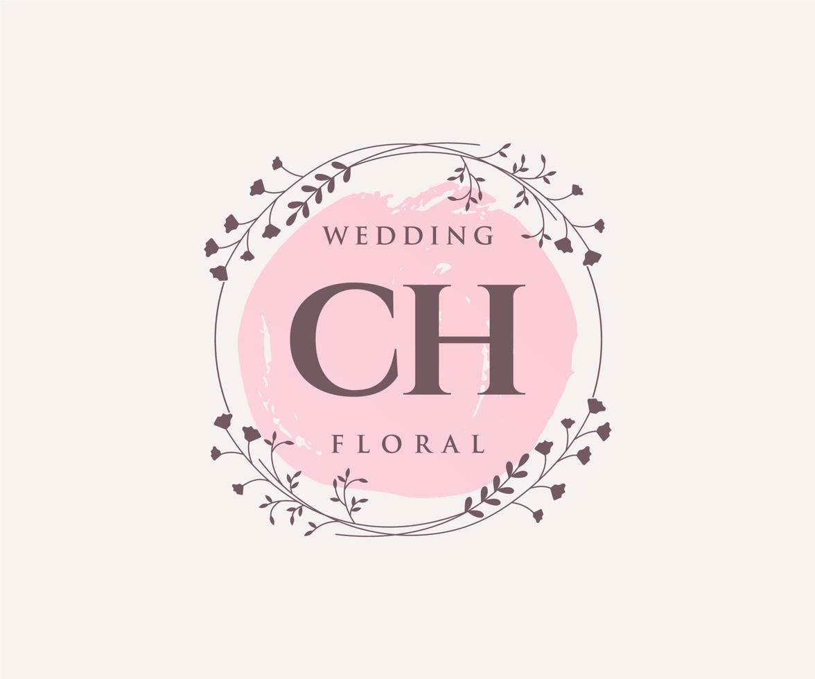 CH Initials letter Wedding monogram logos template, hand drawn modern minimalistic and floral templates for Invitation cards, Save the Date, elegant identity. vector
