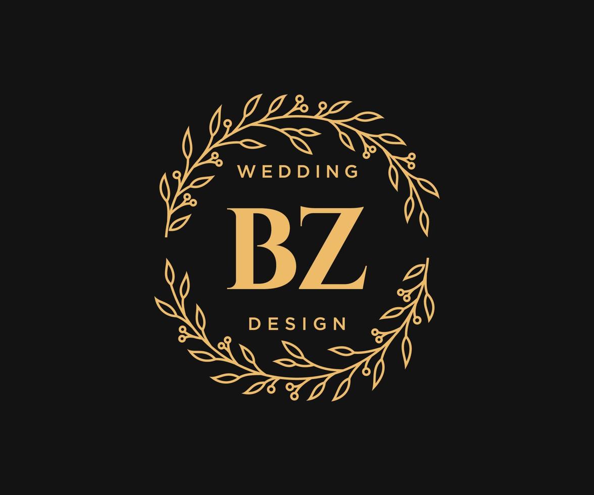 BZ Initials letter Wedding monogram logos collection, hand drawn modern minimalistic and floral templates for Invitation cards, Save the Date, elegant identity for restaurant, boutique, cafe in vector