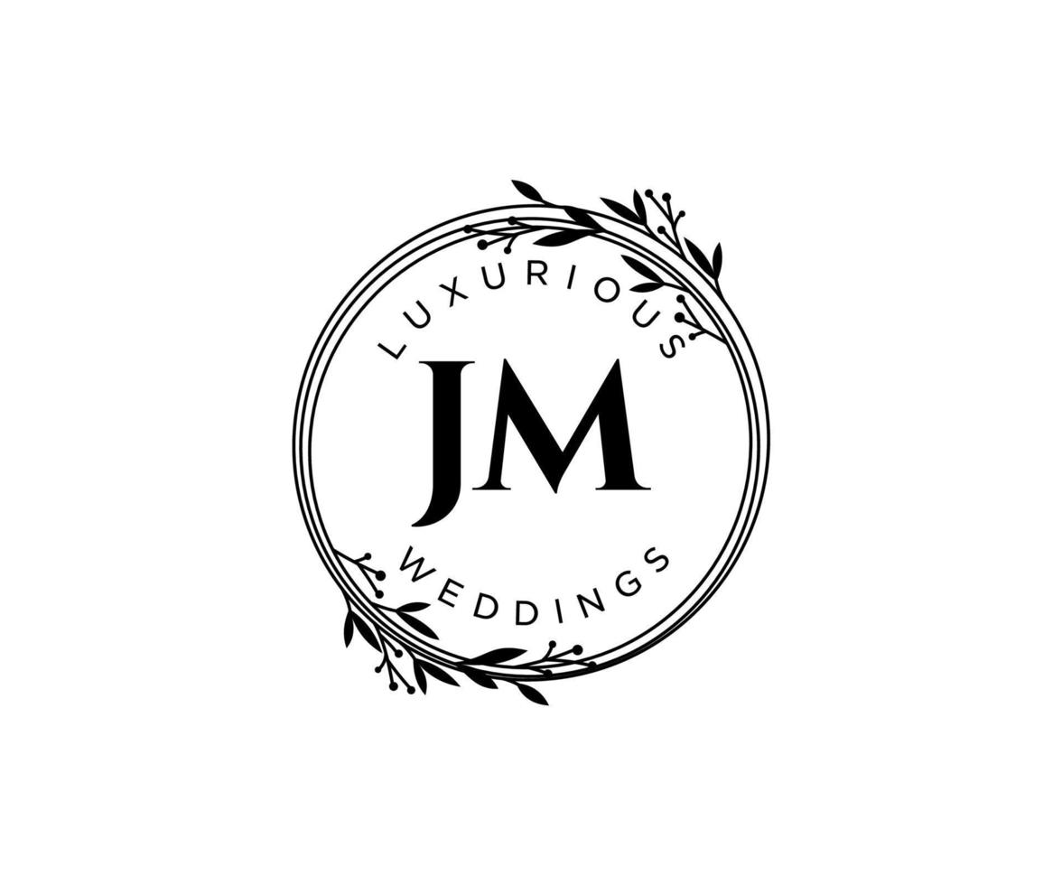 JM Initials letter Wedding monogram logos template, hand drawn modern minimalistic and floral templates for Invitation cards, Save the Date, elegant identity. vector