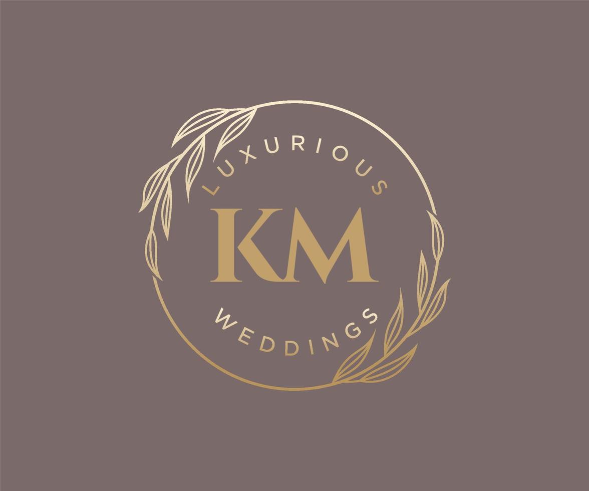 KM Initials letter Wedding monogram logos template, hand drawn modern minimalistic and floral templates for Invitation cards, Save the Date, elegant identity. vector