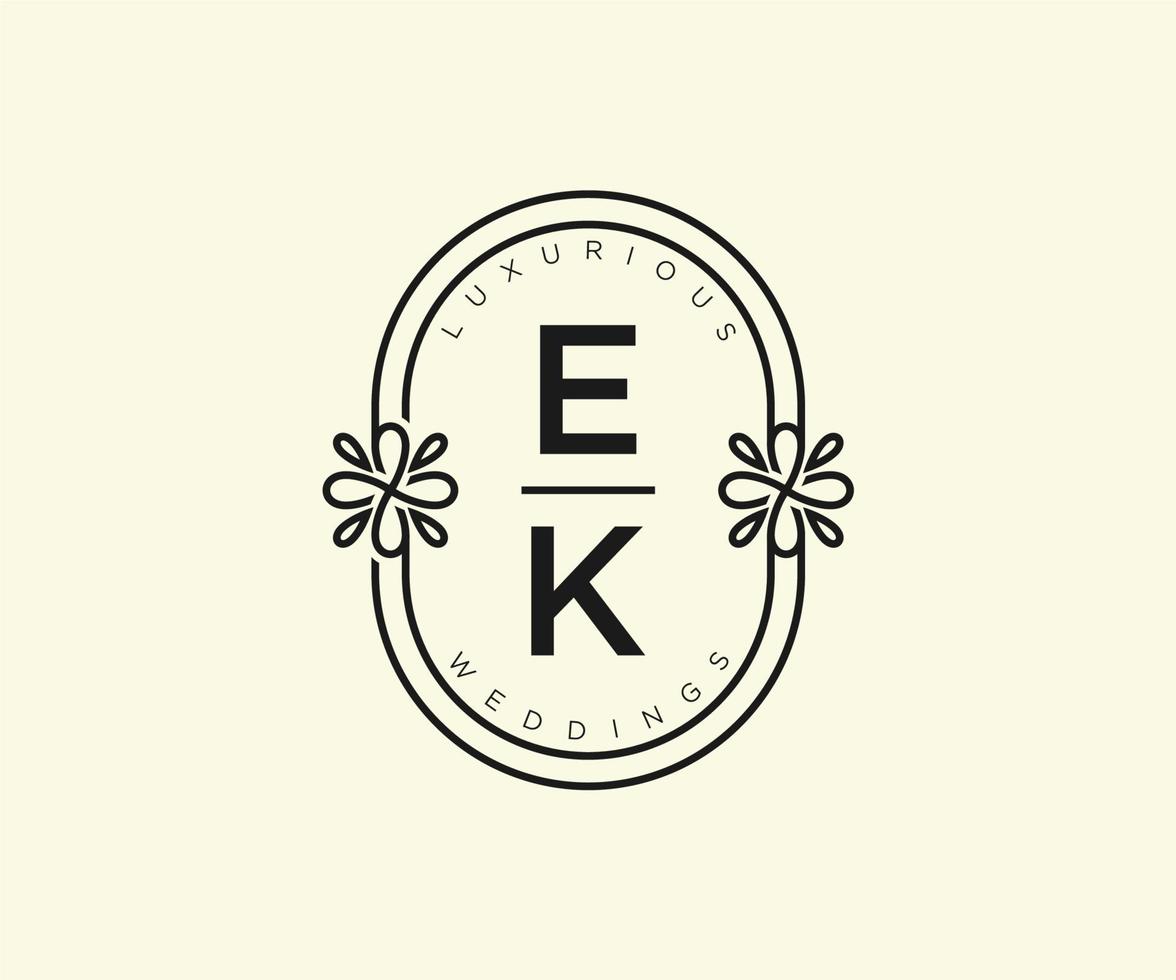 EK Initials letter Wedding monogram logos template, hand drawn modern minimalistic and floral templates for Invitation cards, Save the Date, elegant identity. vector