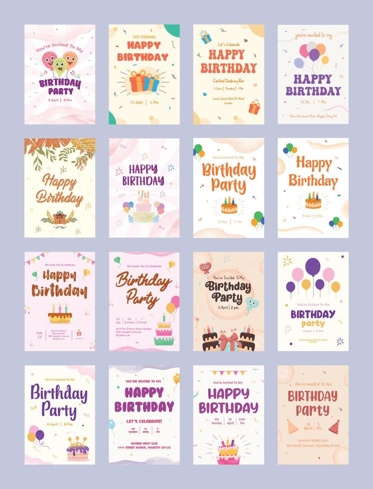 Collection of Birthday Invitation Card Templates vector