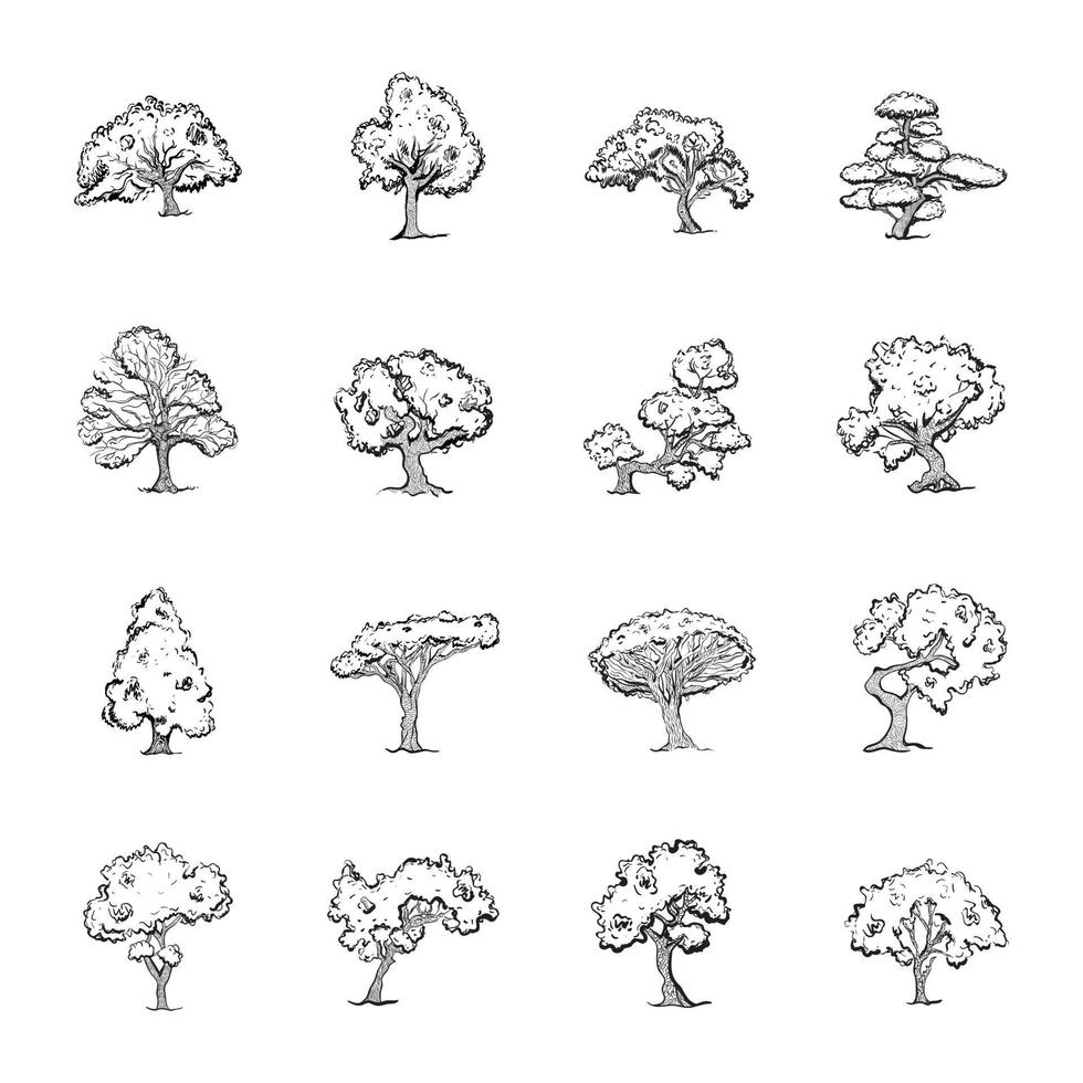 Natural Trees Hand Drawn Vectors Pack