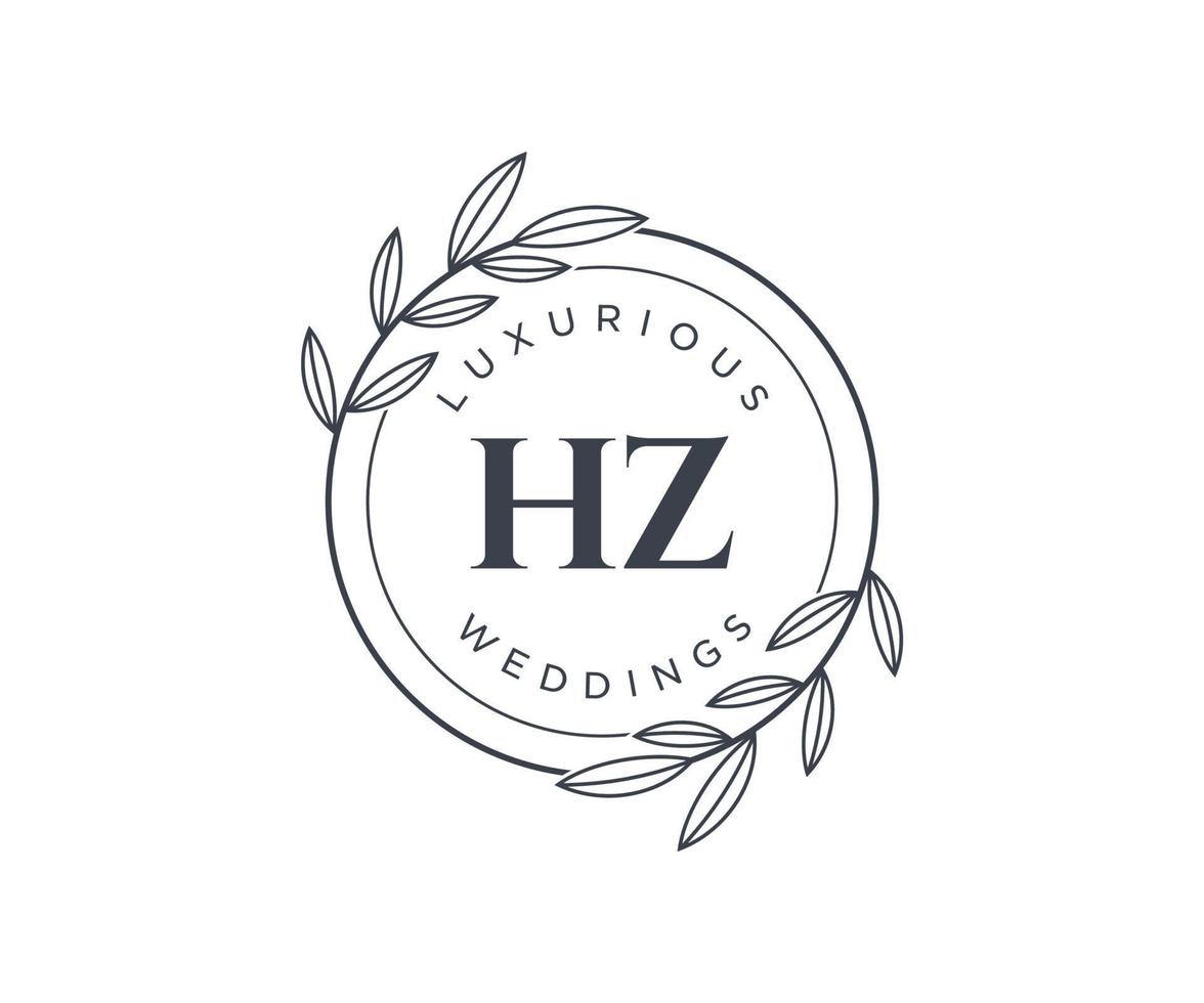 HZ Initials letter Wedding monogram logos template, hand drawn modern minimalistic and floral templates for Invitation cards, Save the Date, elegant identity. vector