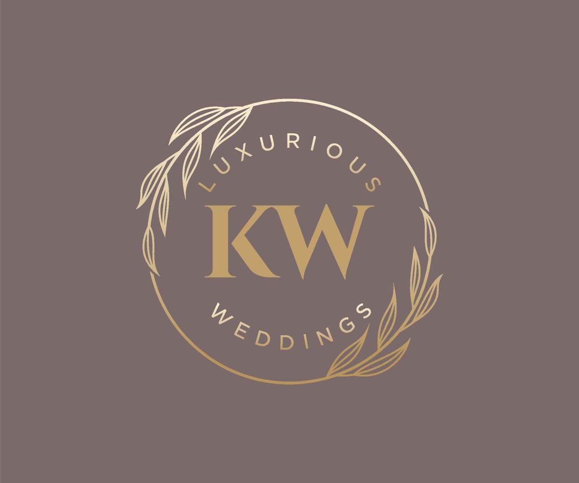 plantilla de logotipos de monograma de boda con letras iniciales kw, plantillas florales y minimalistas modernas dibujadas a mano para tarjetas de invitación, guardar la fecha, identidad elegante. vector