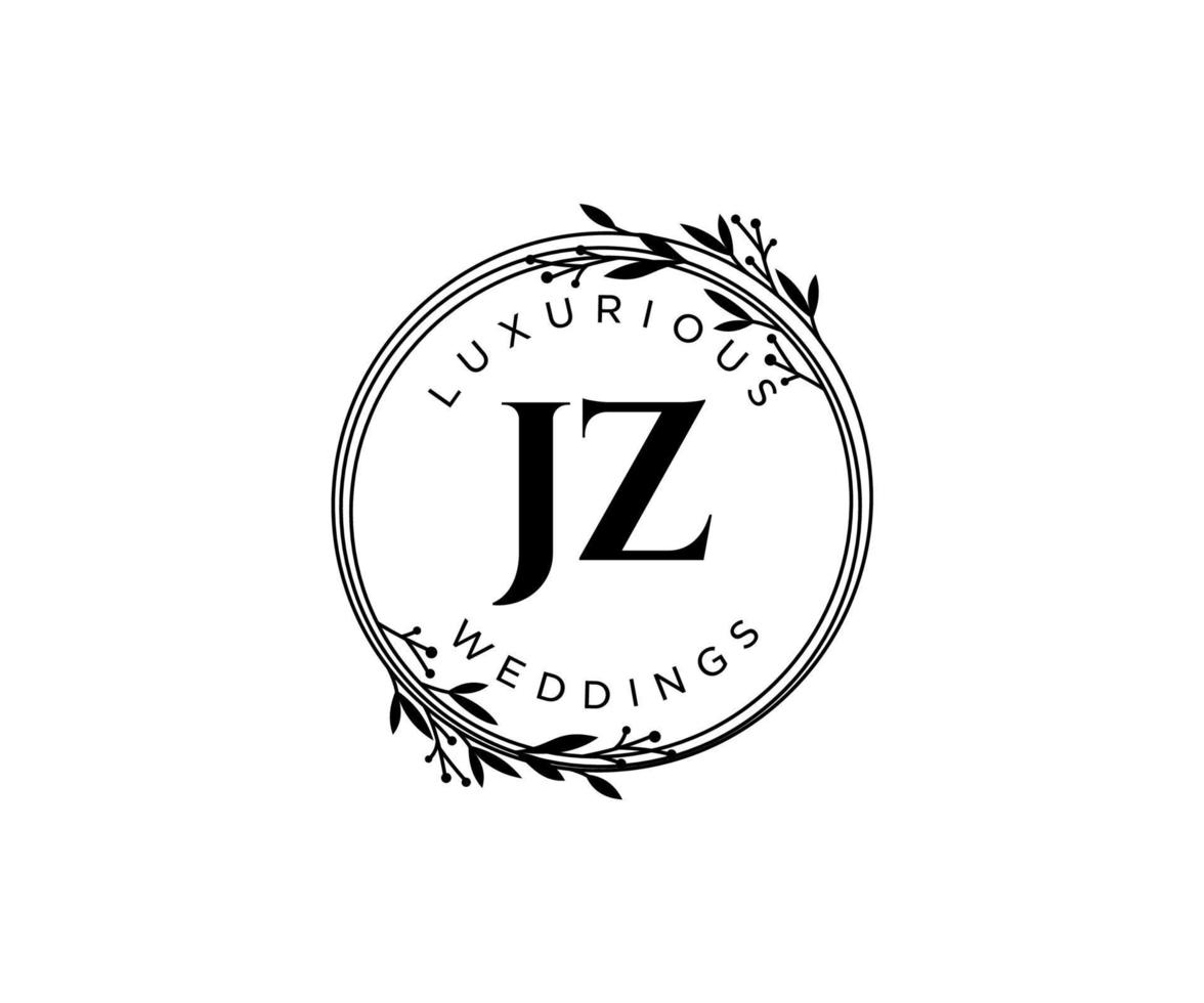 JZ Initials letter Wedding monogram logos template, hand drawn modern minimalistic and floral templates for Invitation cards, Save the Date, elegant identity. vector