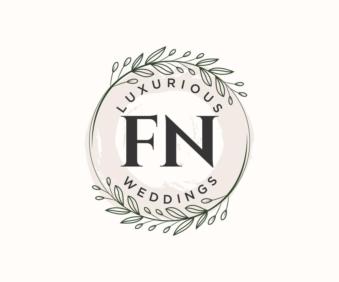 plantilla de logotipos de monograma de boda con letras iniciales fn, plantillas florales y minimalistas modernas dibujadas a mano para tarjetas de invitación, guardar la fecha, identidad elegante. vector