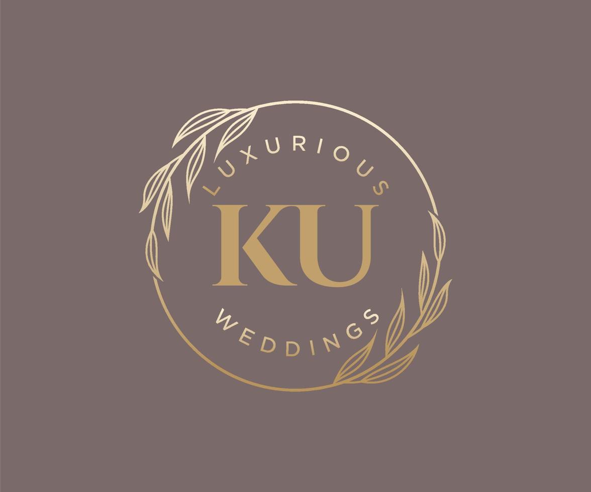 plantilla de logotipos de monograma de boda con letras iniciales ku, plantillas florales y minimalistas modernas dibujadas a mano para tarjetas de invitación, guardar la fecha, identidad elegante. vector
