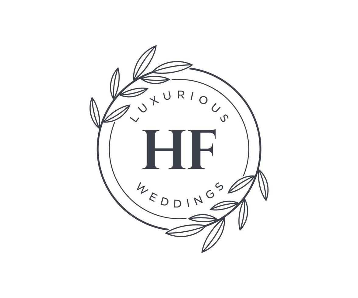 HF Initials letter Wedding monogram logos template, hand drawn modern minimalistic and floral templates for Invitation cards, Save the Date, elegant identity. vector