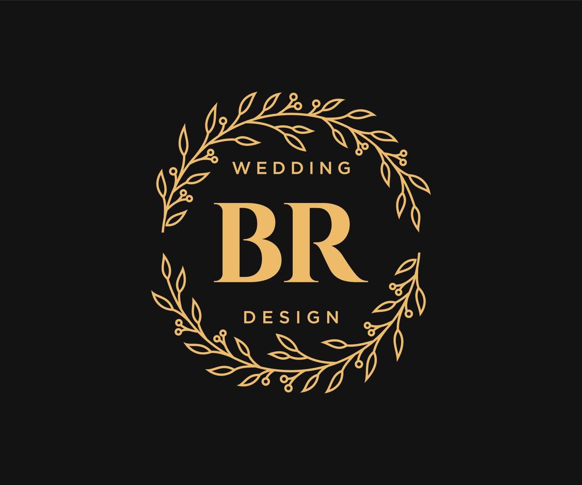 BR Initials letter Wedding monogram logos collection, hand drawn modern minimalistic and floral templates for Invitation cards, Save the Date, elegant identity for restaurant, boutique, cafe in vector