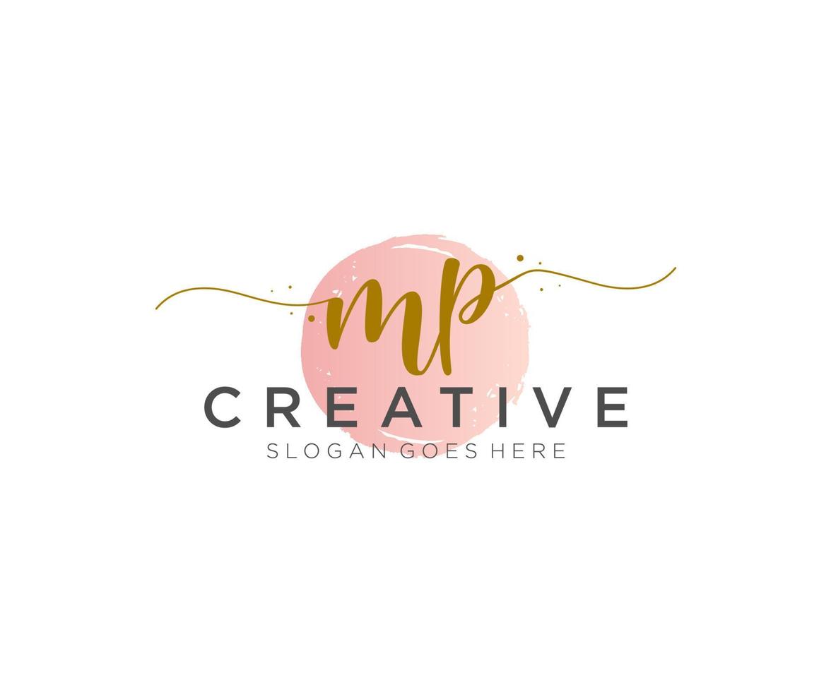 initial MP Feminine logo beauty monogram and elegant logo design, handwriting logo of initial signature, wedding, fashion, floral and botanical with creative template. vector