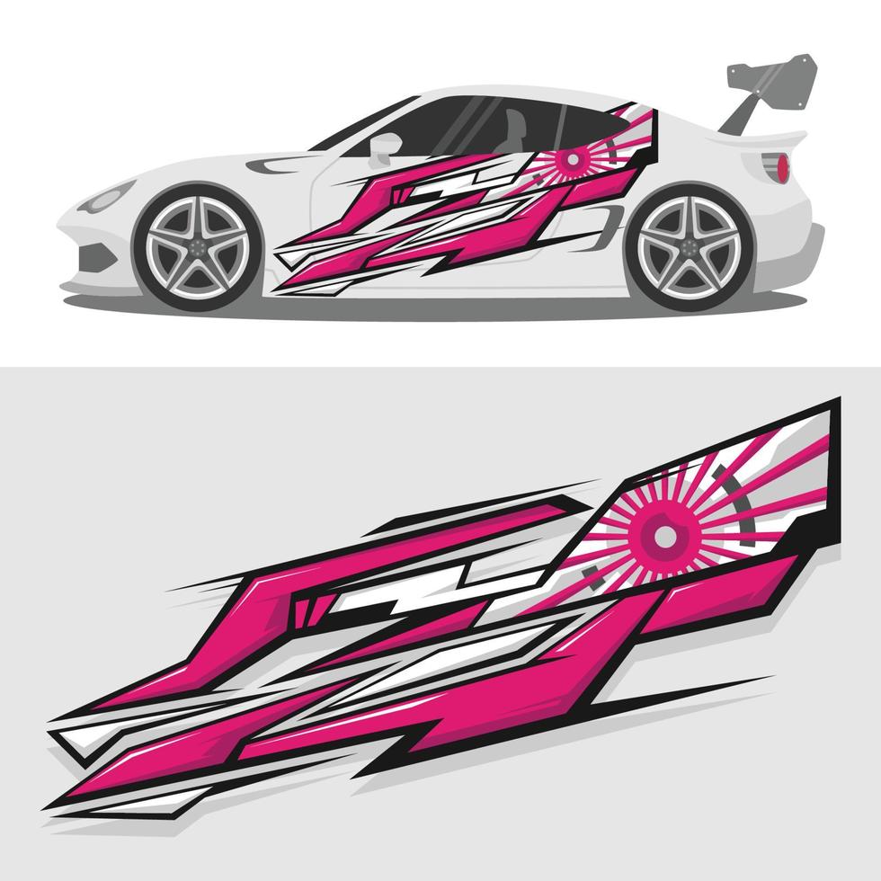 pegatinas de calcomanías de auto deportivo rosa blanco vector