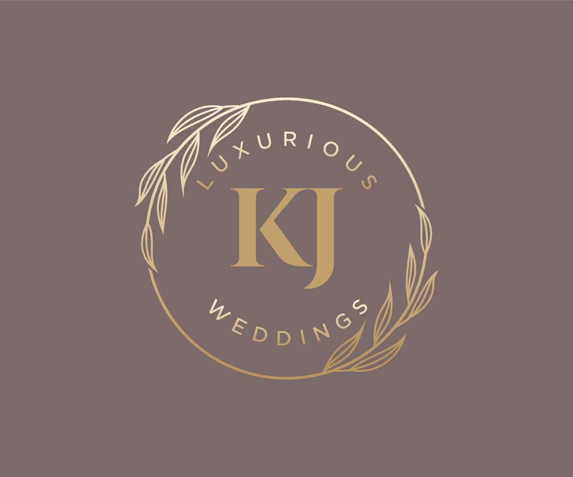 plantilla de logotipos de monograma de boda con letras iniciales kj, plantillas florales y minimalistas modernas dibujadas a mano para tarjetas de invitación, guardar la fecha, identidad elegante. vector