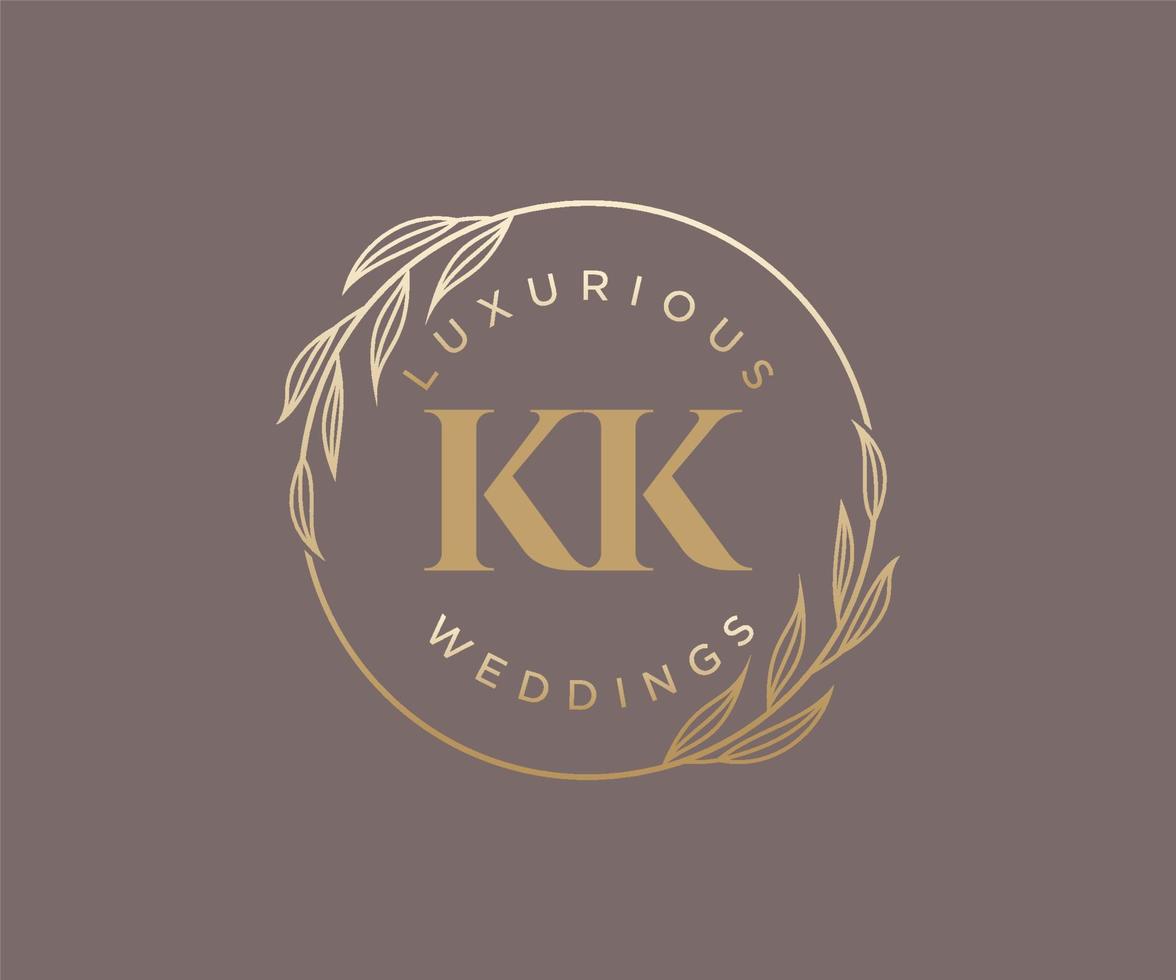Plantilla de logotipos de monograma de boda con letras iniciales kk, plantillas florales y minimalistas modernas dibujadas a mano para tarjetas de invitación, guardar la fecha, identidad elegante. vector