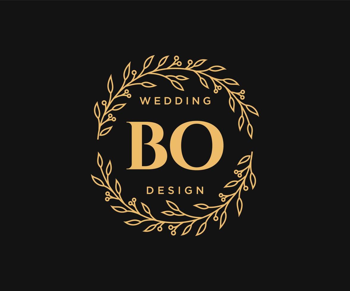 Colección de logotipos de monograma de boda con letras iniciales bo, plantillas florales y minimalistas modernas dibujadas a mano para tarjetas de invitación, guardar la fecha, identidad elegante para restaurante, boutique, café en vector