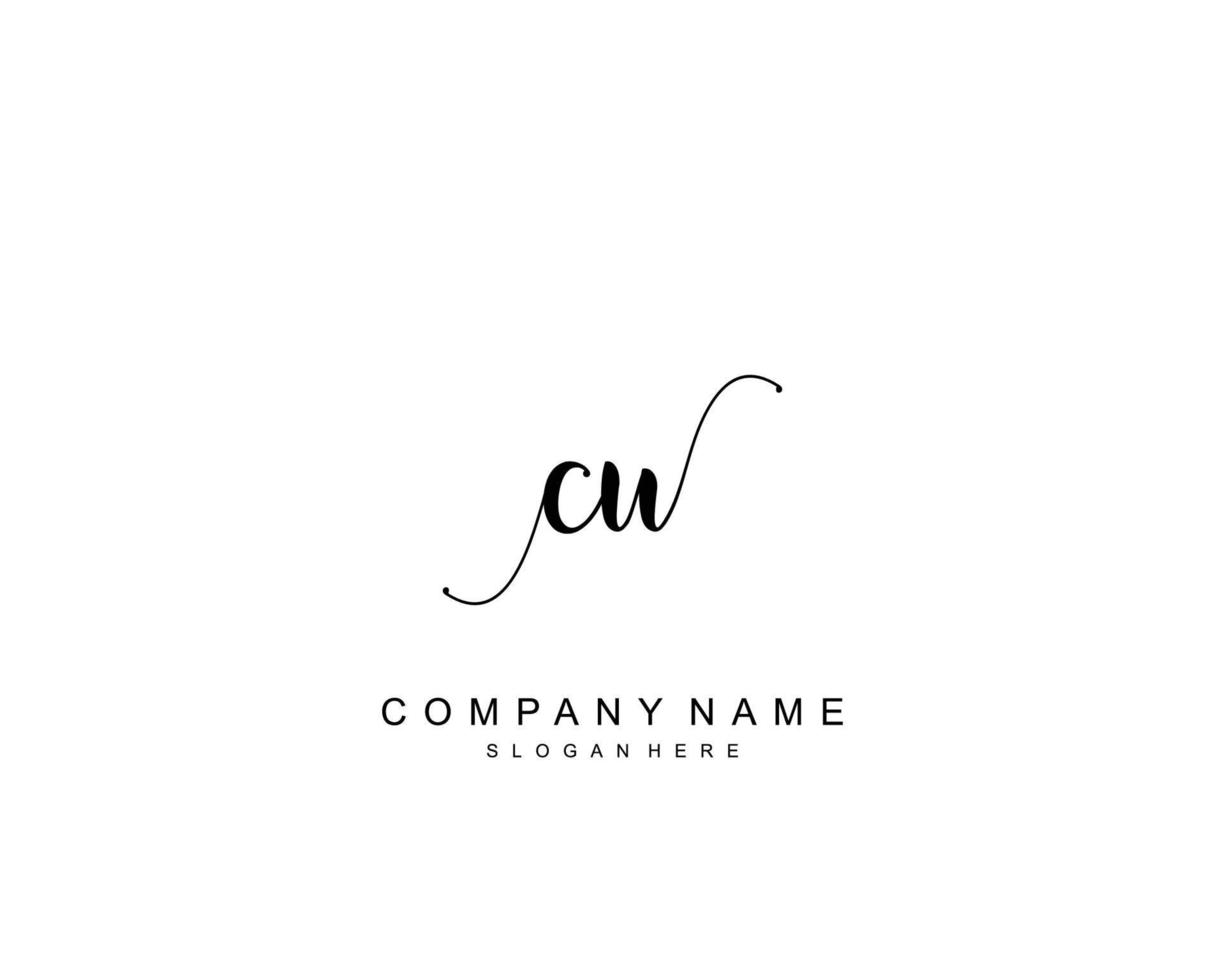 Initial CU beauty monogram and elegant logo design, handwriting logo of initial signature, wedding, fashion, floral and botanical with creative template. vector