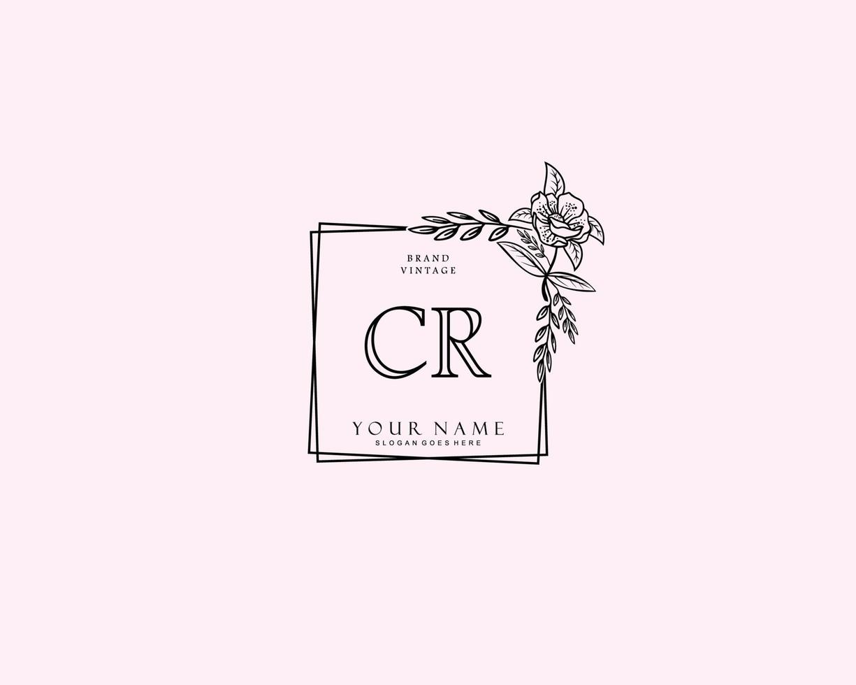 Initial CR beauty monogram and elegant logo design, handwriting logo of initial signature, wedding, fashion, floral and botanical with creative template. vector