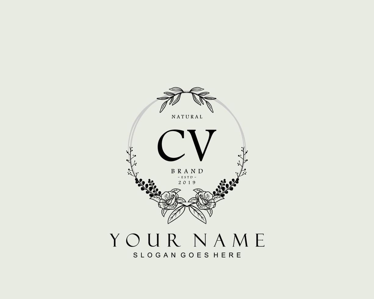 Initial CV beauty monogram and elegant logo design, handwriting logo of initial signature, wedding, fashion, floral and botanical with creative template. vector