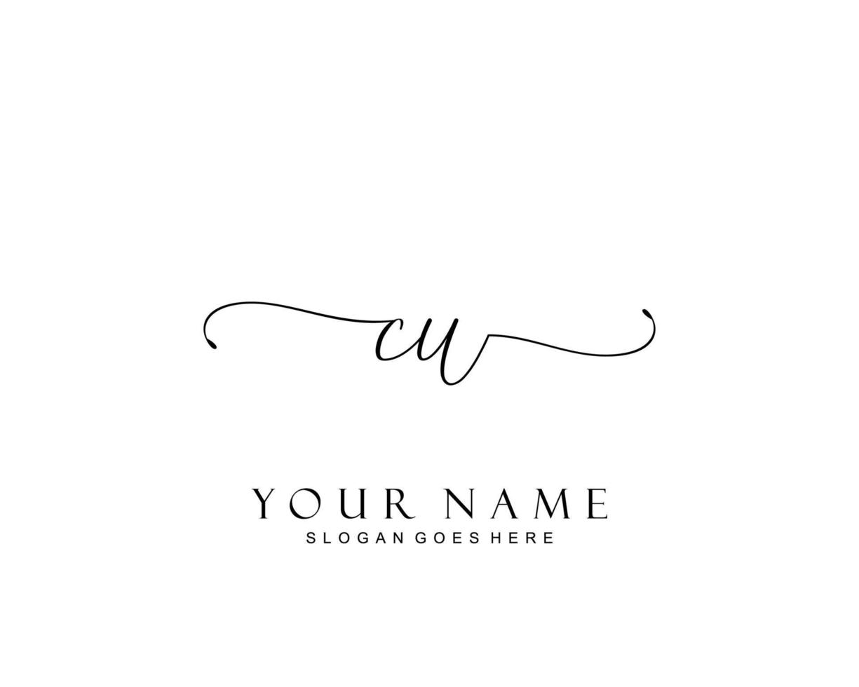 Initial CU beauty monogram and elegant logo design, handwriting logo of initial signature, wedding, fashion, floral and botanical with creative template. vector
