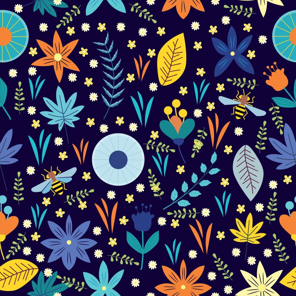 Bees And Flower Petals Seamless Pattern vector