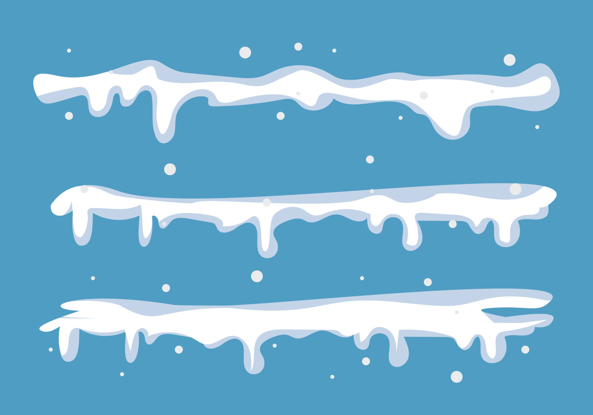 Snow caps, snowy ice and frozen icicles, vector cartoon icons, isolated