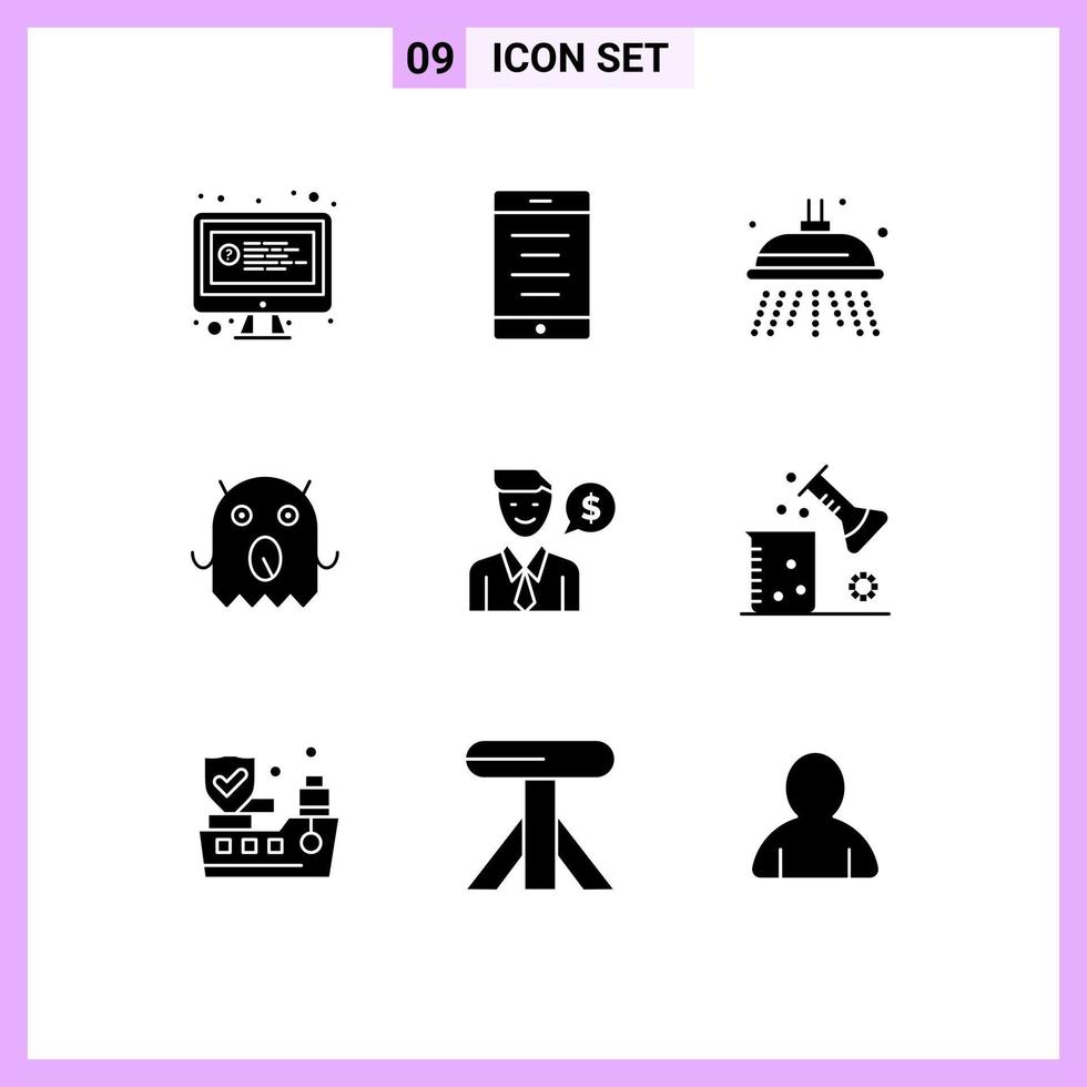 Pictogram Set of 9 Simple Solid Glyphs of chemical science job park work space Editable Vector Design Elements