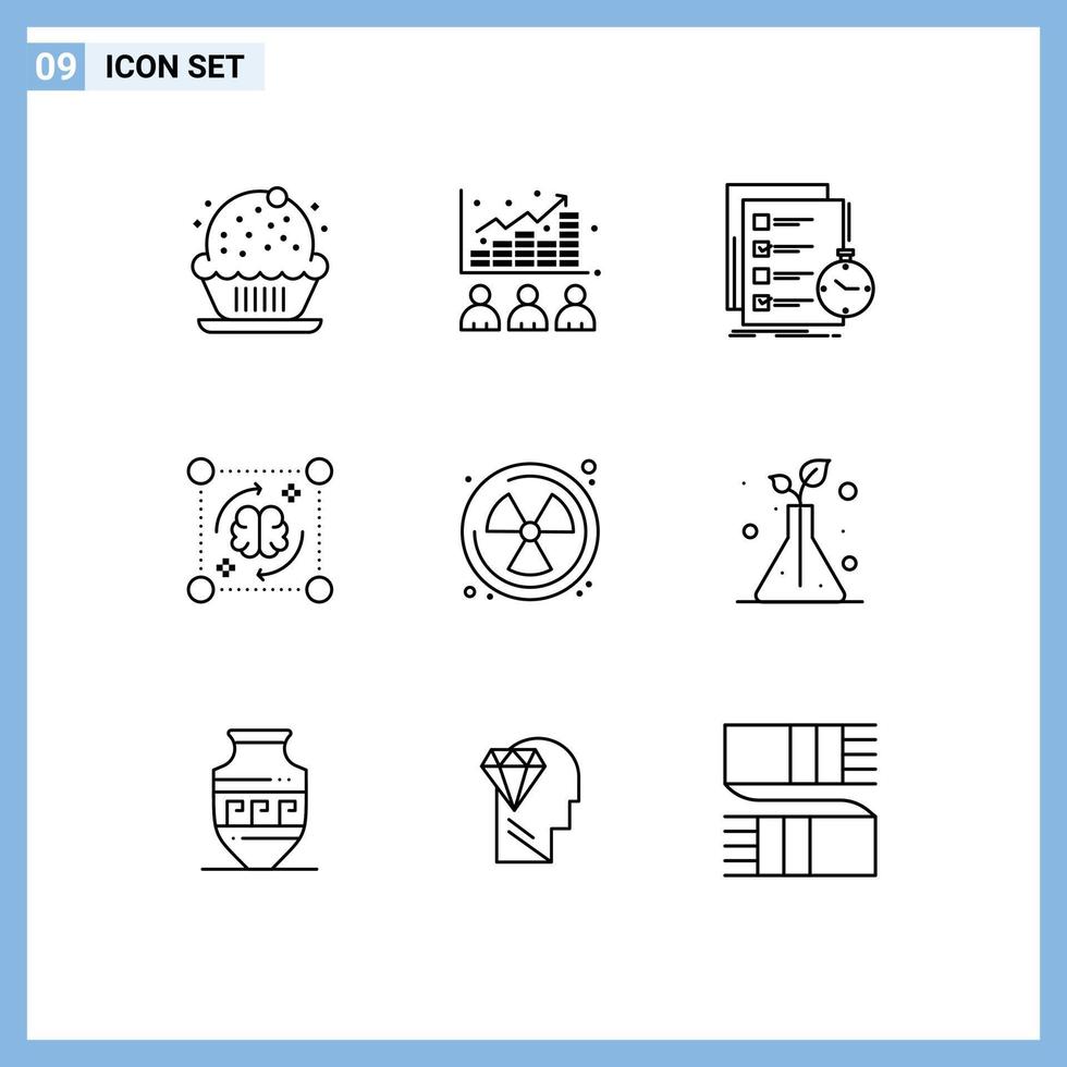 Paquete de 9 esquemas de interfaz de usuario de signos y símbolos modernos de elementos de diseño vectorial editables de control mental de stock de procesos cerebrales vector