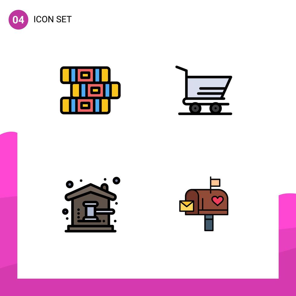 Pictogram Set of 4 Simple Filledline Flat Colors of education home cart auction mail box Editable Vector Design Elements