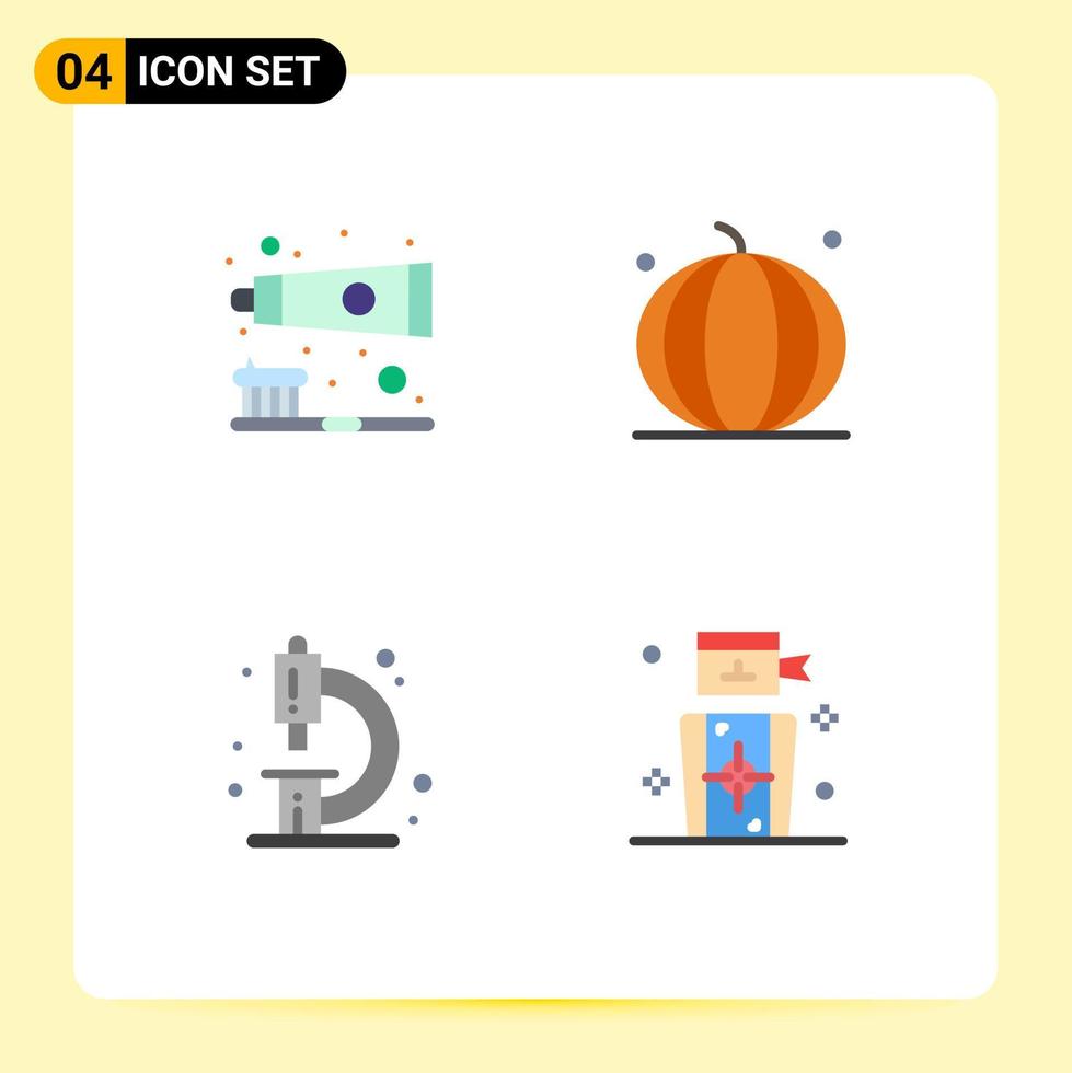 User Interface Pack of 4 Basic Flat Icons of brush biology teeth care pumpkin education Editable Vector Design Elements