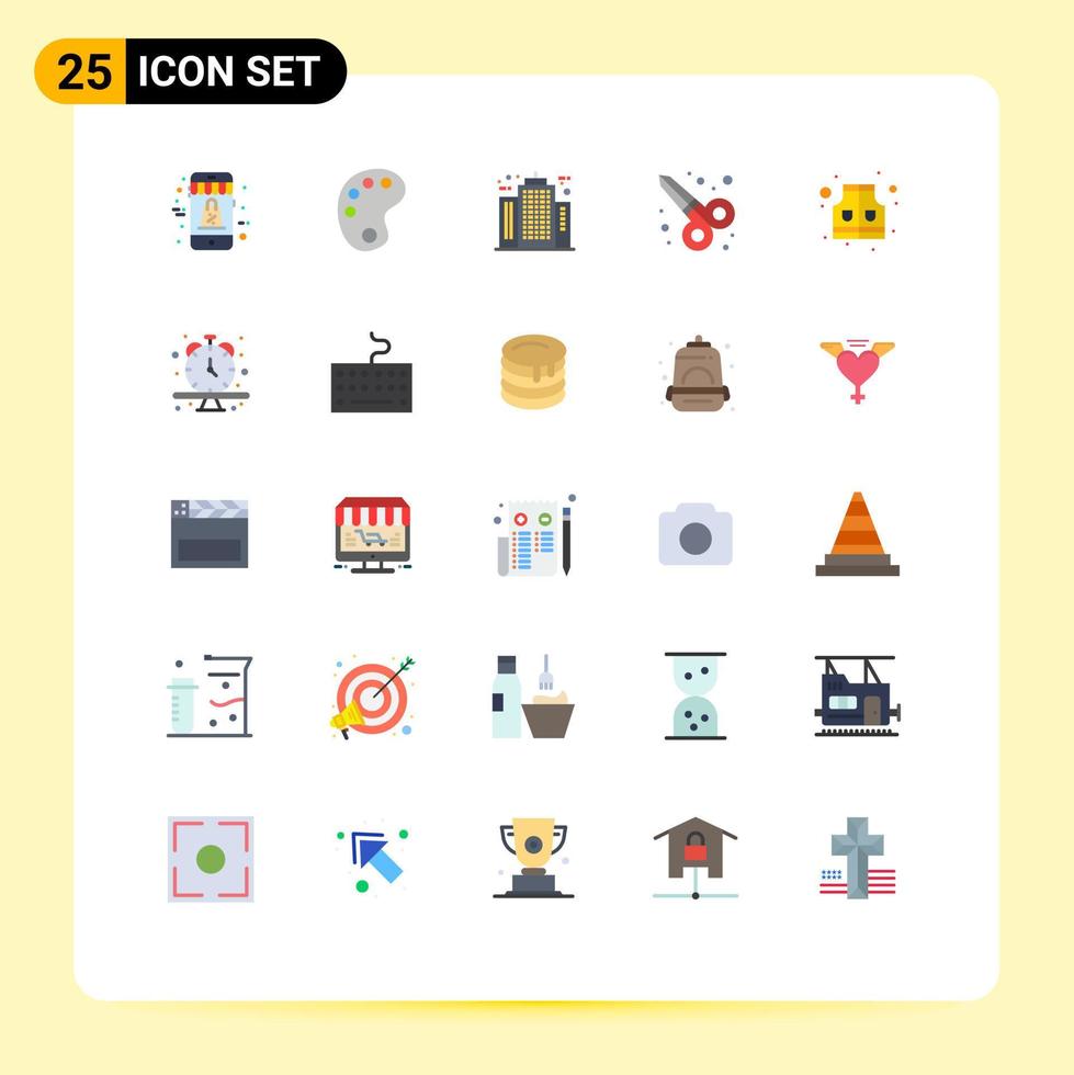 25 Universal Flat Color Signs Symbols of safety jacket architecture scissors graphic design Editable Vector Design Elements