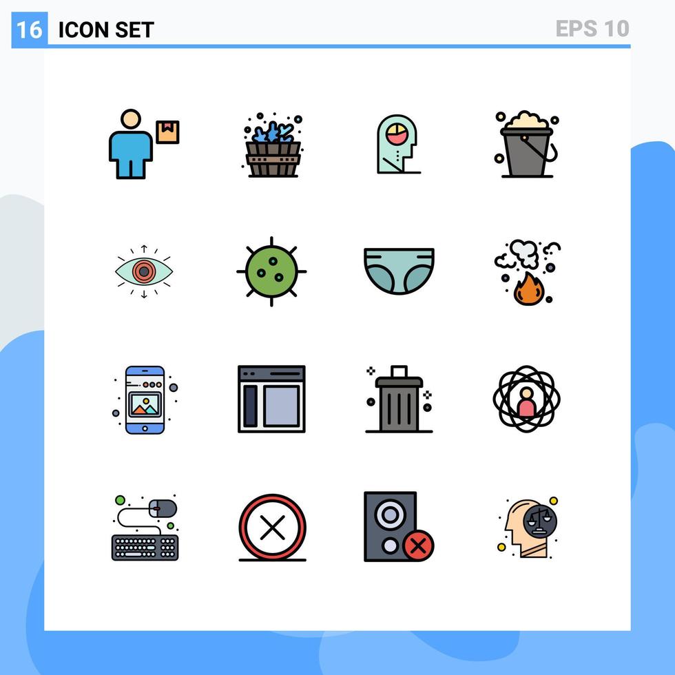 Mobile Interface Flat Color Filled Line Set of 16 Pictograms of symbol home human floor bucket Editable Creative Vector Design Elements