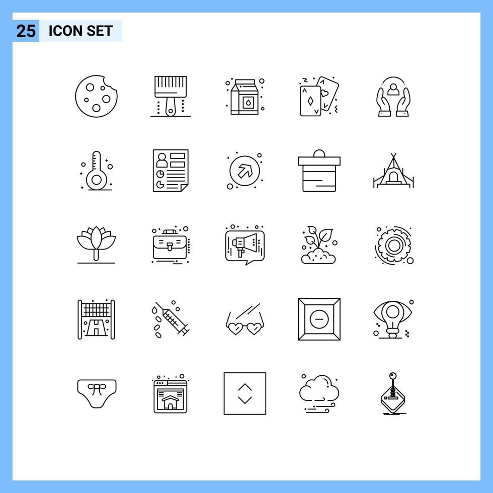 paquete de 25 líneas modernas, signos y símbolos para medios de impresión web, como el paquete de juegos de pinceles de póquer de cartas, elementos de diseño de vectores editables