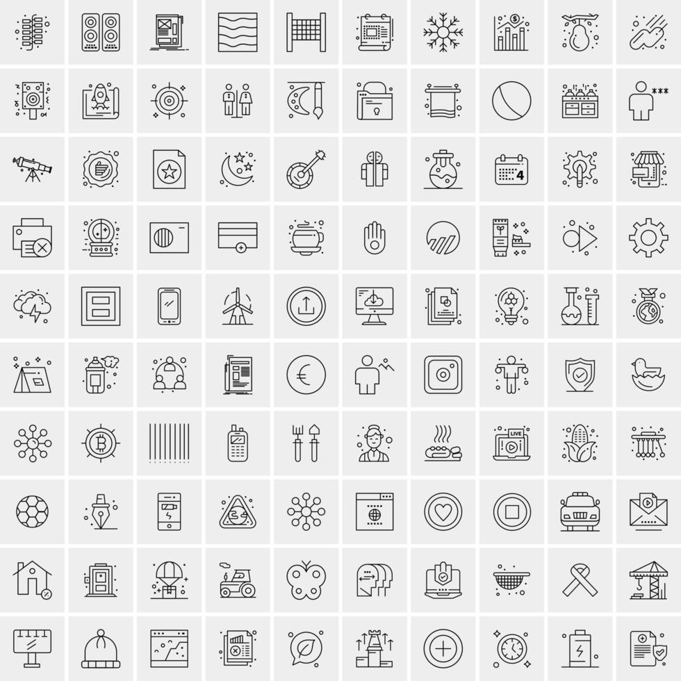 100 iconos universales de línea negra sobre fondo blanco vector