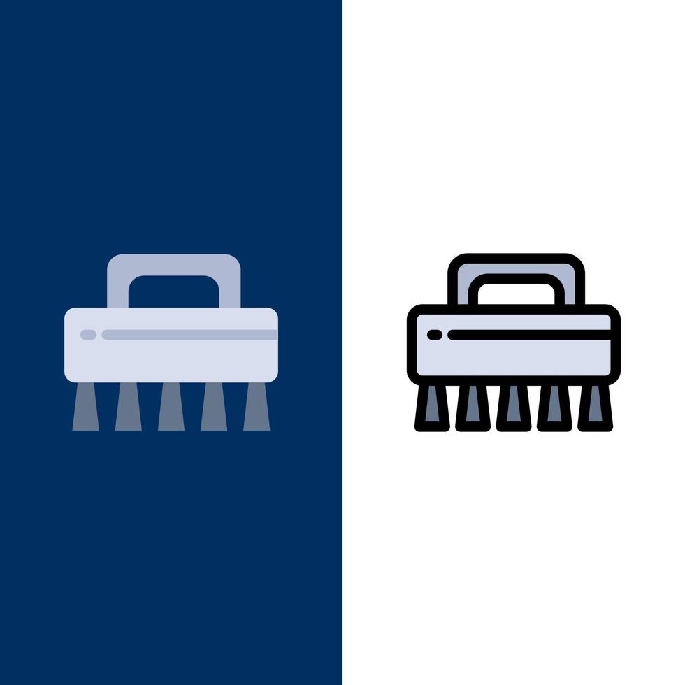 Brush Cleaning Set  Icons Flat and Line Filled Icon Set Vector Blue Background