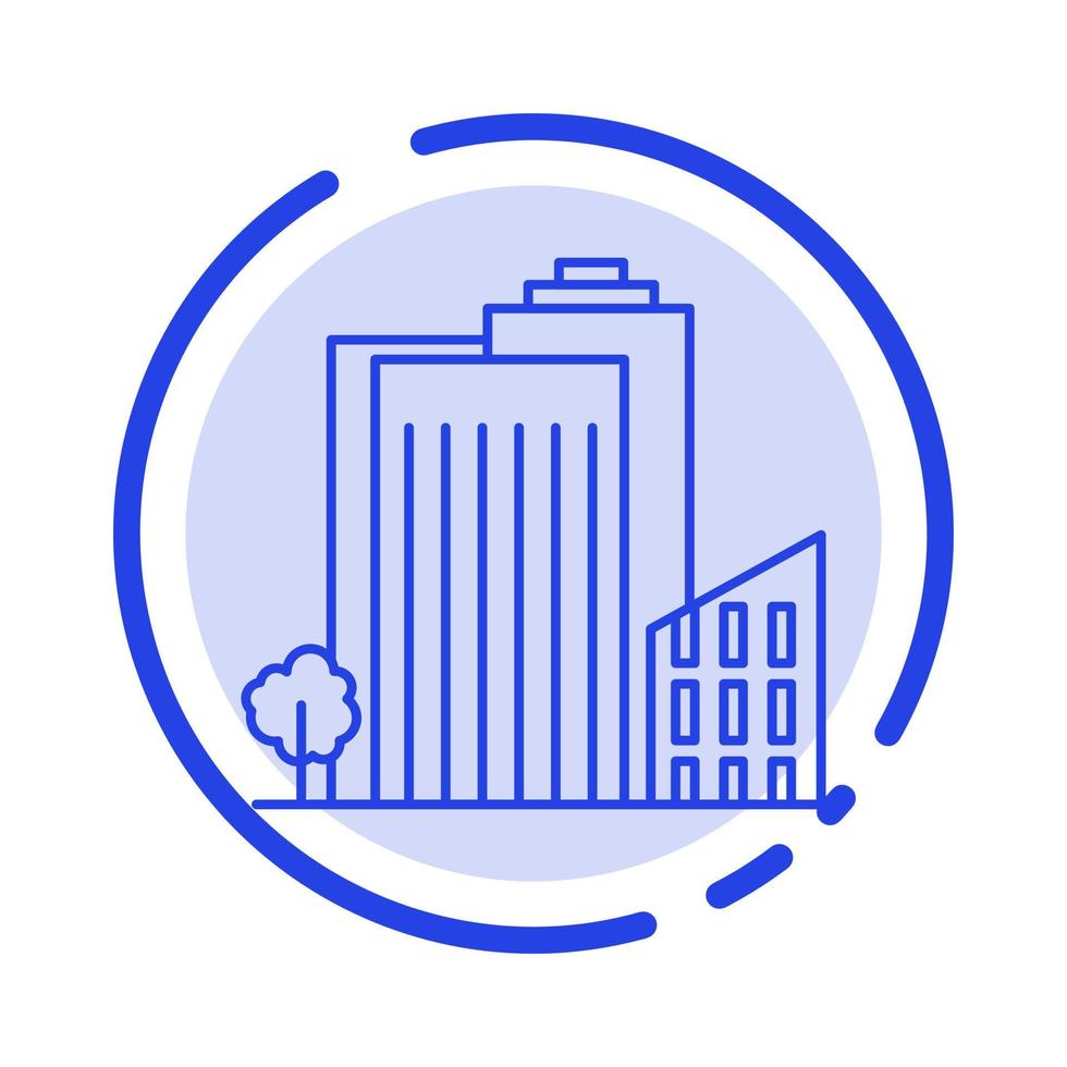 Building Build Dormitory Tower Real Estate Blue Dotted Line Line Icon vector