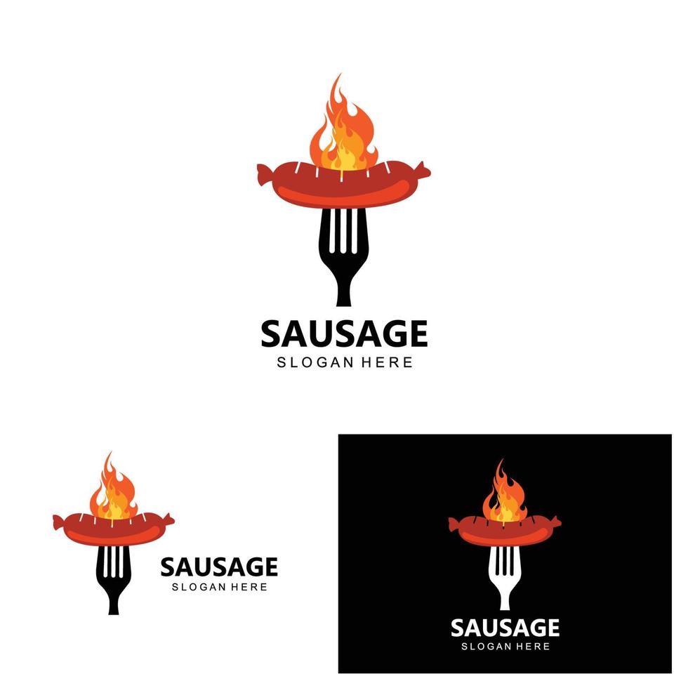 logo de salchicha, vector de comida moderna, diseño para marcas de comida a la parrilla, bbq, tienda de salchichas, perrito caliente