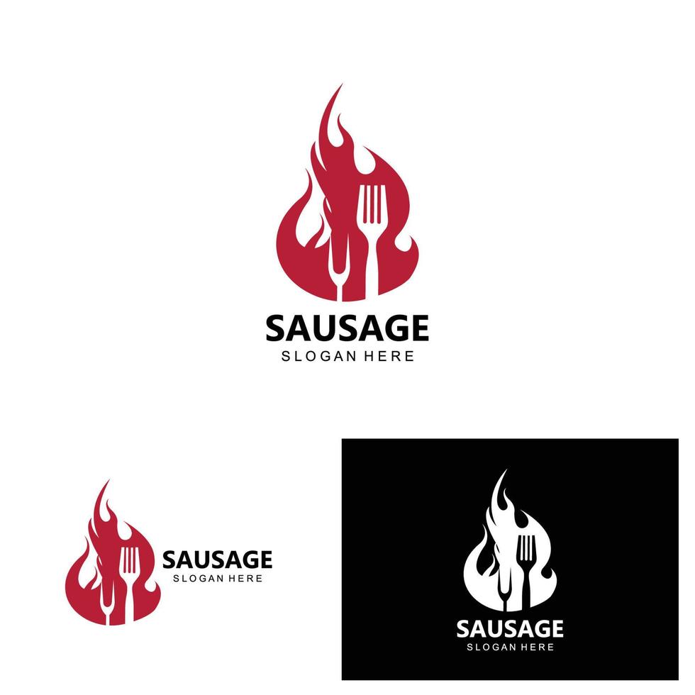 logo de salchicha, vector de comida moderna, diseño para marcas de comida a la parrilla, bbq, tienda de salchichas, perrito caliente