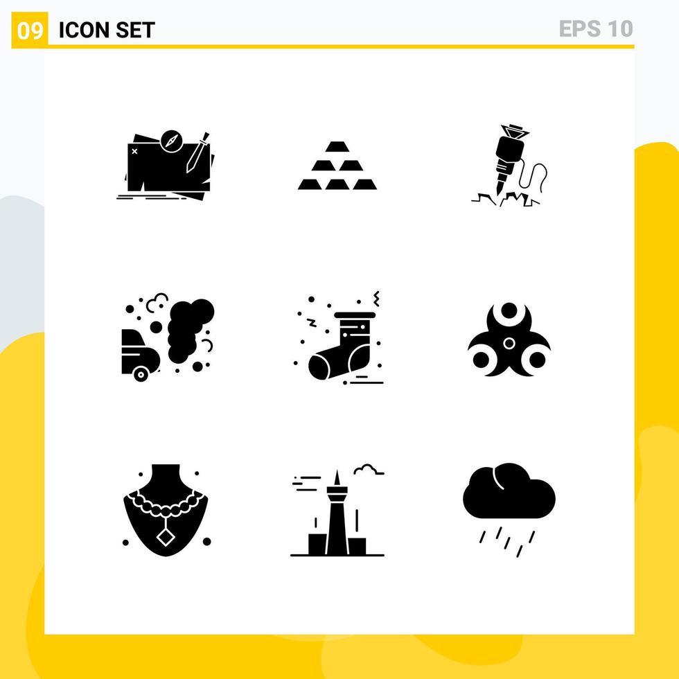 9 User Interface Solid Glyph Pack of modern Signs and Symbols of car repair golden construction drill Editable Vector Design Elements