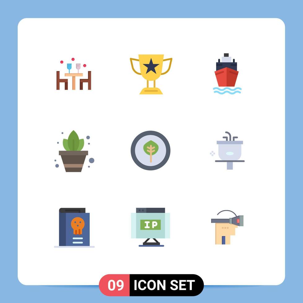 Group of 9 Flat Colors Signs and Symbols for biological potted plant prize plant transport Editable Vector Design Elements