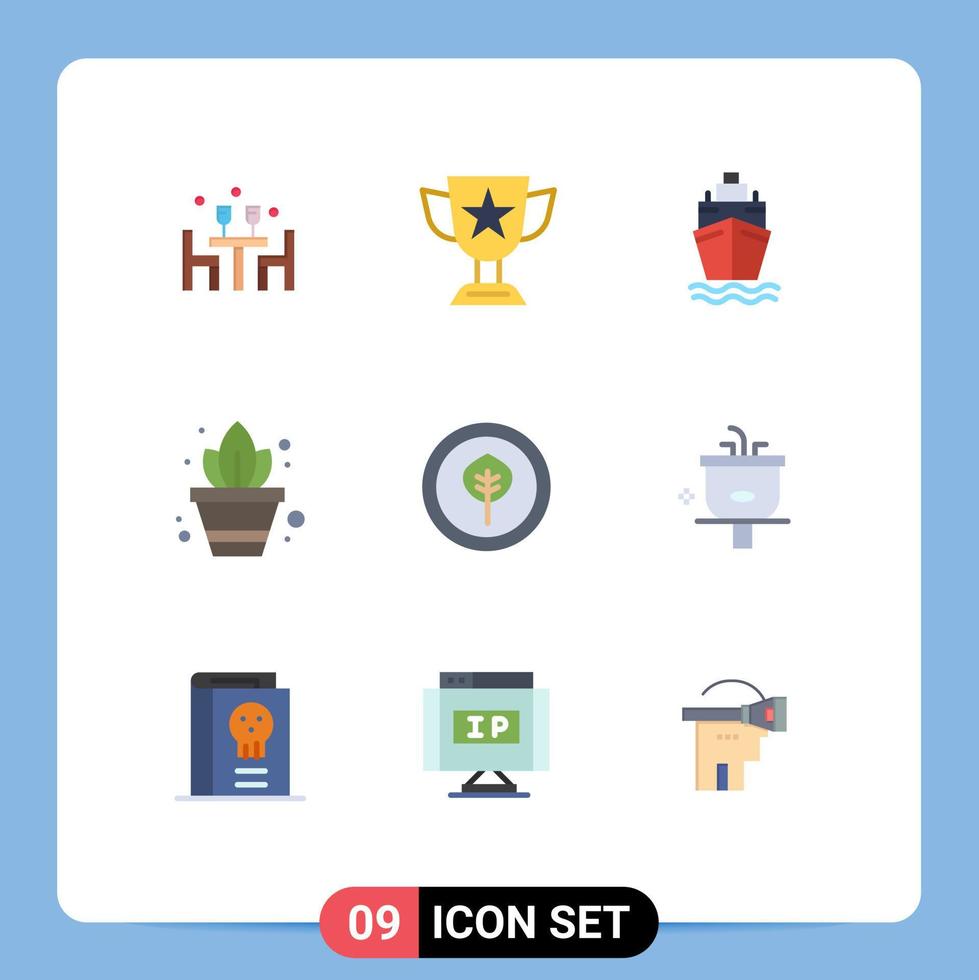grupo de 9 signos y símbolos de colores planos para elementos biológicos de diseño de vectores editables para el transporte de plantas en macetas